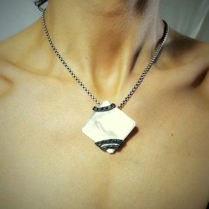 Vintage Art Deco Sterling Silver Mother of Pearl & Marcasite Brooch/Pendant